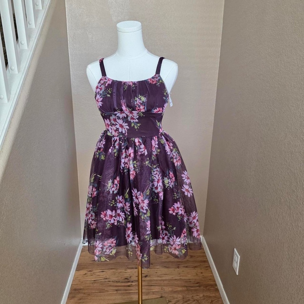 Floral Purple Midi Dress with Spaghetti Straps